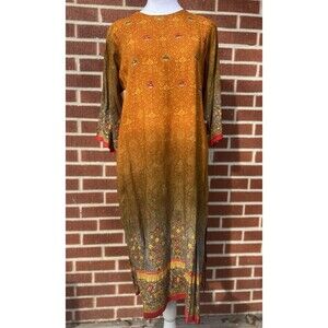 NWT Liva Fluid Fashion Lagi XL Midi Dress Mustard to Olive Ombre Boho w/ Pockets